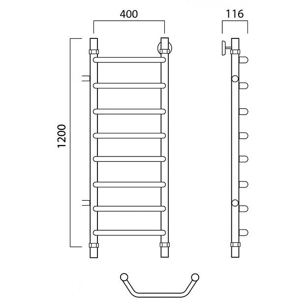 Полотенцесушитель водяной Роснерж Трапеция L108001 120x40 с боковым подключением 600 фото 2