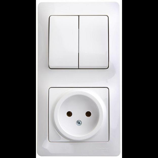 Блок комбинированный Glossa (розетка + 2-кл. выкл.) бел. SE GSL000172 фото 1
