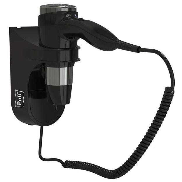 Фен для волос настенный "Puff-1600Вl", черный, 1,6 кВт, 22х11,5х27 см фото 1