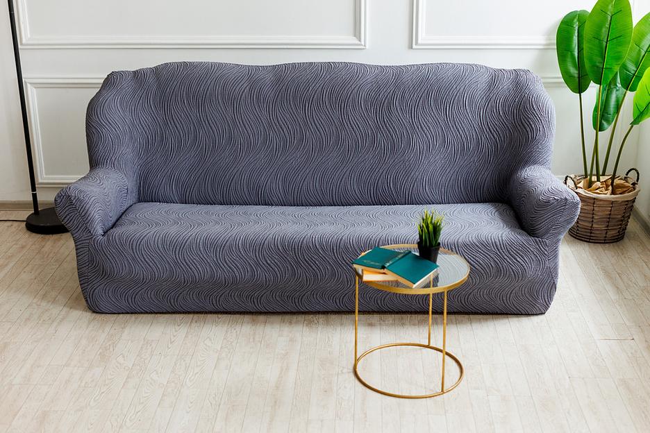 Чехол на трёхместный диван Чехлы&Пледы «Жаккард Волна» пепельный ОПТ фото 3