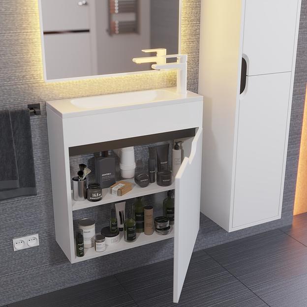 Тумба под раковину для ванной Uperwood Modul 60 см, подвесная, матовая, белая/графит фото 4