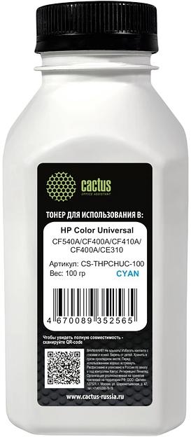 Тонер Cactus CS-THPCHUС-100 голубой флакон 100гр. для принтера HP Color Universal CF540A/CF400A/CF410A/CF400A/CE310 фото 1