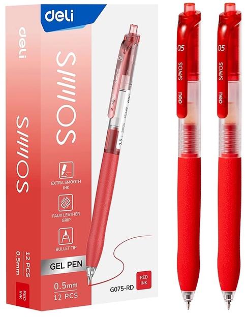 Ручка гелев. автоматическая Deli EG075-RD d=0.5мм красн. черн. резин. манжета фото 1