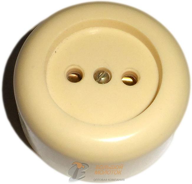 Розетка РА 10-007 1ОП круглая, белая, с фарф. осн. фото 1