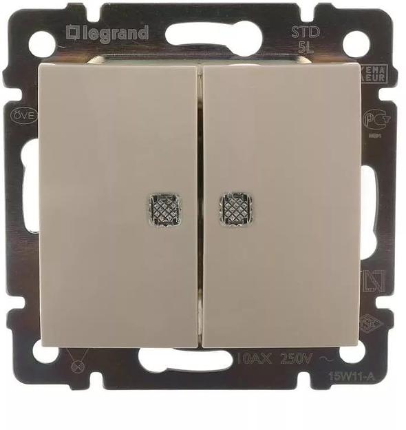 Выключатель Legrand Valena скрыт. 2кл. с подсветкой IP20 слоновая кость (774328) фото 1