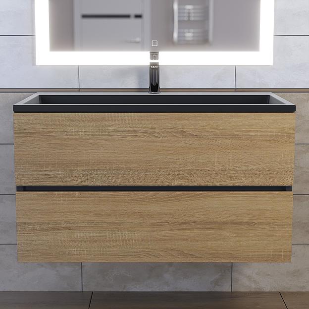 Тумба под раковину для ванной Uperwood Barsa 90 см, подвесная, черная/дуб сонома фото 3