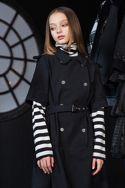 Двубортное чёрное джинсовое платье-тренч на девочку ОПТ фото 1