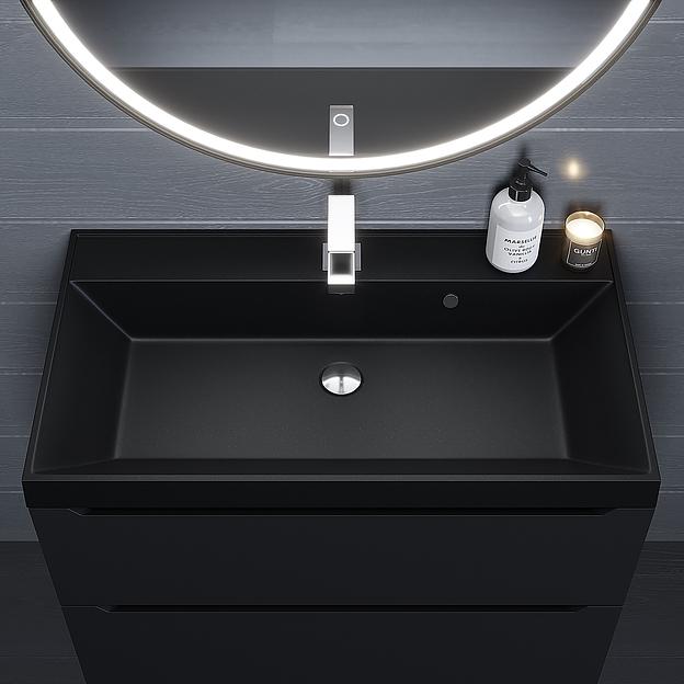 Раковина кварцевая для ванной комнаты Uperwood Classic Quartz 80 см, черная матовая, космос фото 2