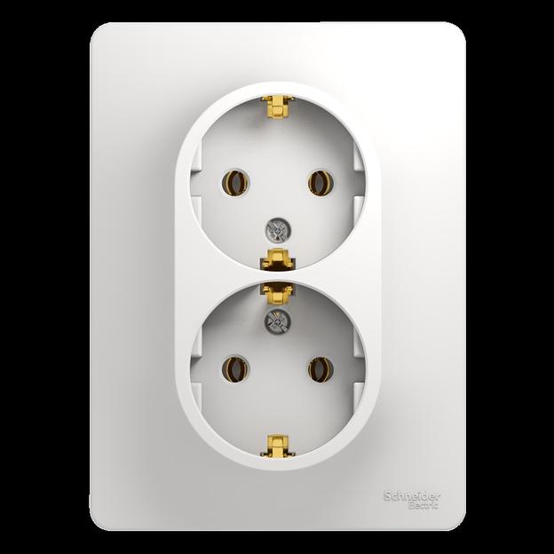 Systeme electric GSL000124 GLOSSA РОЗЕТКА двойная с заземлением, 16А, в сборе, БЕЛЫЙ фото 1