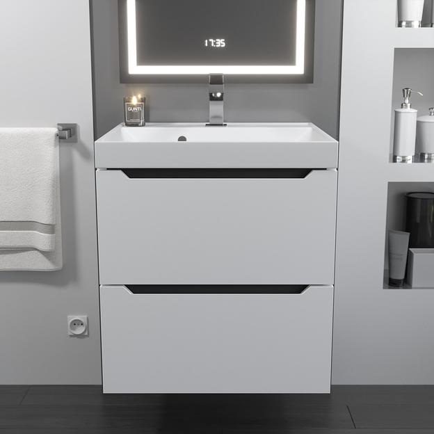 Тумба с раковиной для ванной Uperwood Tanos 50 см, подвесная, матовая, белая/графит фото 3