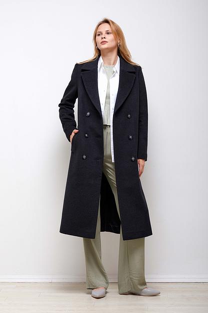 Женское демисезонное пальто двубортное Mmoda антрацит, арт.2223801-41 фото 4