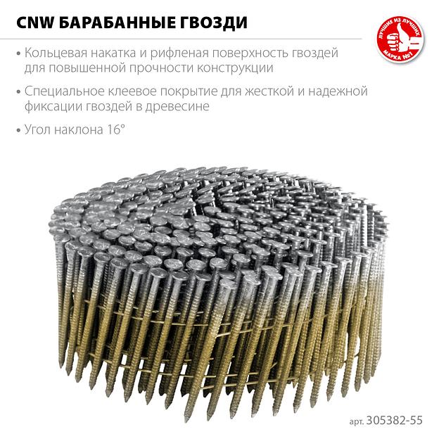 ЗУБР CNW 55 х 2.3 мм, барабанные гвозди рифленые, 7200 шт (305382-55) фото 3
