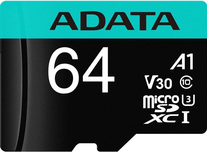 Флеш карта microSDHC 64Gb Class10 A-Data AUSDX64GUI3V30SA2-RA1 + adapter фото 1