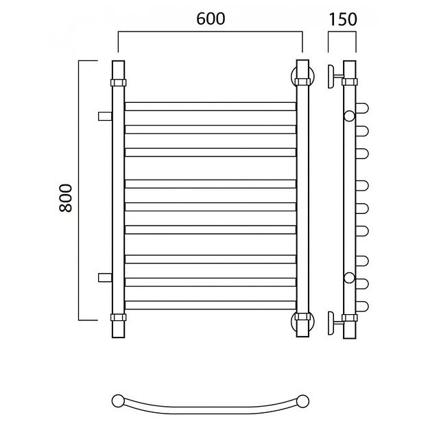 Полотенцесушитель водяной Роснерж Дуга L104011 80x60 с боковым подключением 400 групповой фото 2