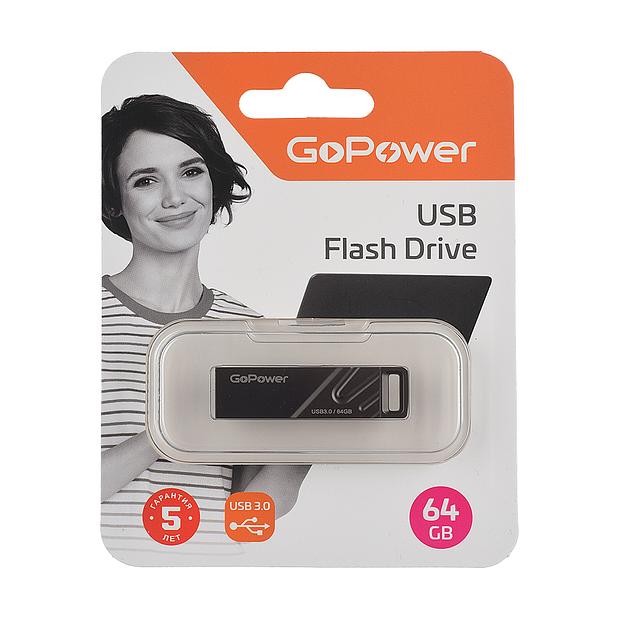 Флеш-накопитель GoPower TITAN 64GB USB3.0 металл черный графит (1/50/1000) фото 1