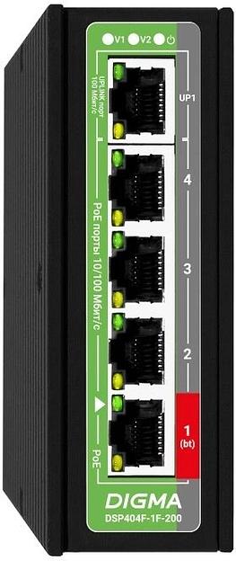 Коммутатор Digma DSP404F-1F-200 (L2) 5x100Мбит/с 4PoE 4PoE+ 1PoE++ 200W неуправляемый фото 1