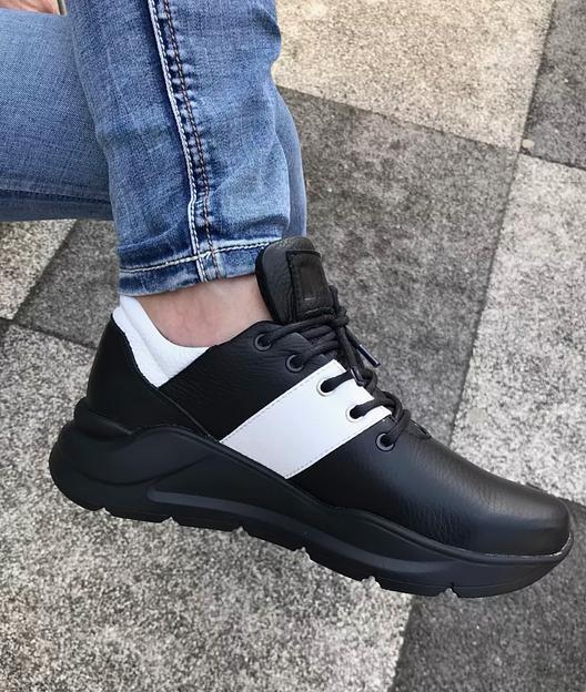 Кроссовки кожаные BuzShoes черные с белыми вставками ОПТ фото 4