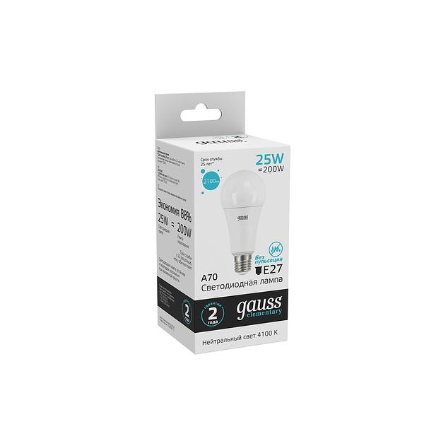 Лампа светодиодная Gauss Elementary A67 25Вт цок.:E27 груша 220B 4100K св.свеч.бел.нейт. А67 (упак.:1шт) (73225) фото 5