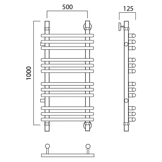 Полотенцесушитель водяной Роснерж Нео 1 L106011 100x50 с боковым подключением 500 групповой фото 2