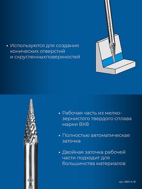 ЗУБР 6х18 мм, тип M (конус с острым углом 14°), хв-к 6 мм, твердосплавная борфреза, ПРОФЕССИОНАЛ (28811-6-18) фото 7