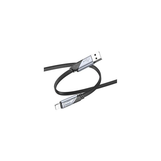 Кабель Hoco U119 Machine iP, Lightning (m) - USB (m), 1.2м, плоский, в оплетке, 2.4A, черный фото 1