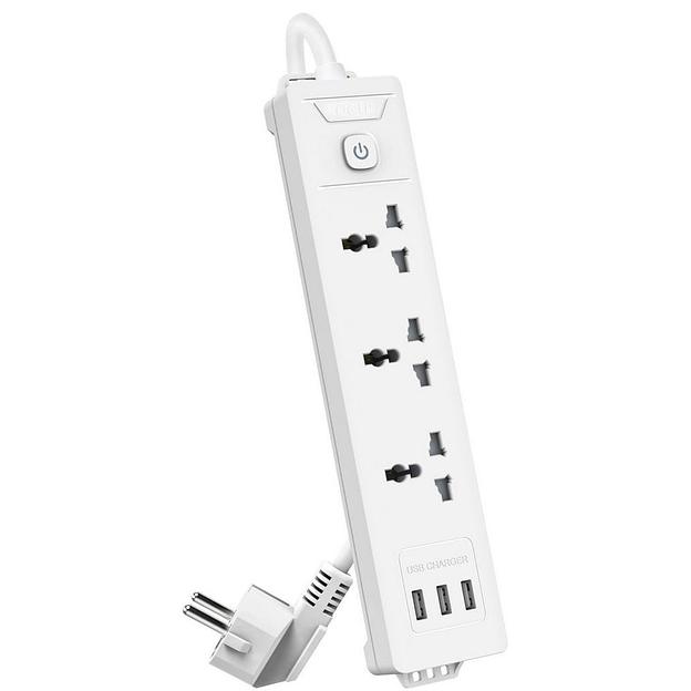 Сетевой фильтр универсальный Deli ET408 / 3розетки + 3USB, 2 м фото 1