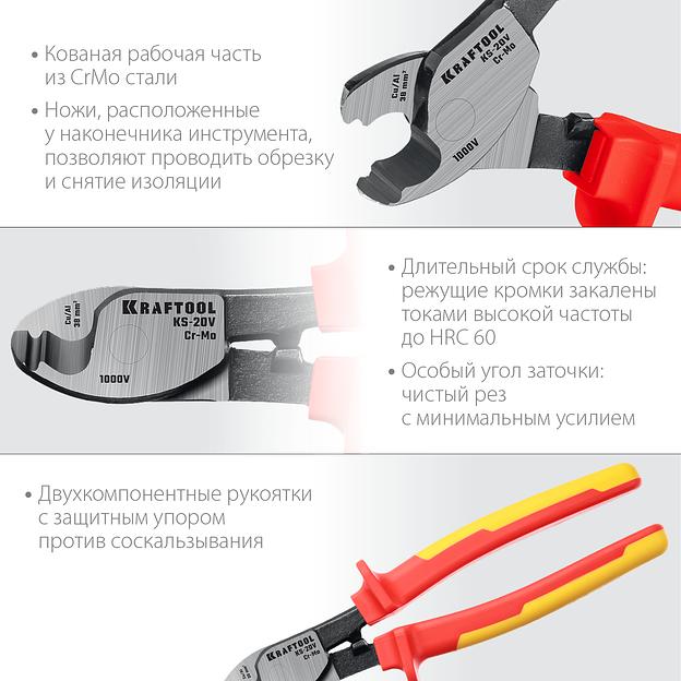 KRAFTOOL KS-20V, 1000 В, d 11мм, 200мм, диэлектрический кабелерез (23333-20V) фото 3