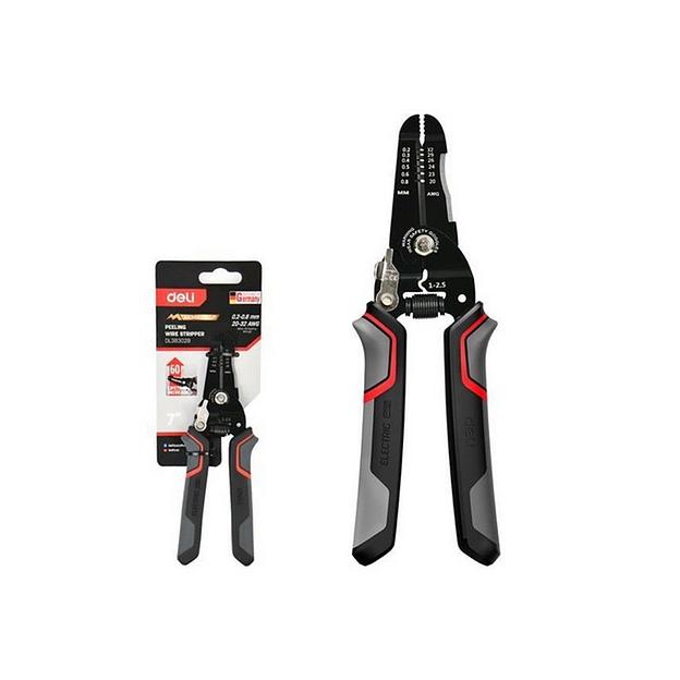 Инструмент для зачистки проводов (стриппер) DL383028 диапазон зачистки 0,2-0,8 мм, нержавеющая сталь, пружина с автоматическим возвратом, прорезиненные рукоятки фото 1