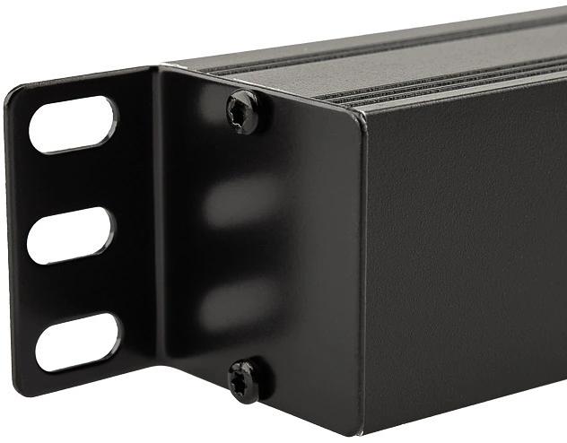 Блок распределения питания для 19" шкафов, горизонтальный, 8 розеток СЕЕ 7/4, 10A, выкл, алюм корп, шнур 2м, вилка C14 REXANT фото 3