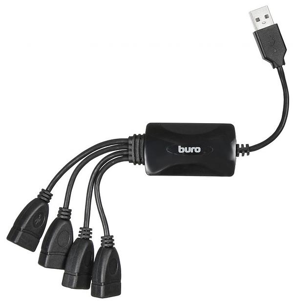 Разветвитель USB 2.0 Buro BU-HUB4-0.3-U2.0-Splitter 4порт. черный фото 1