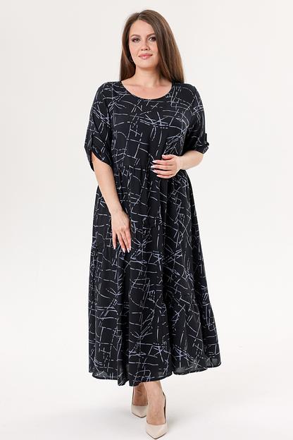 Платье штапель  6079/14/Черный, голубой  фото 2