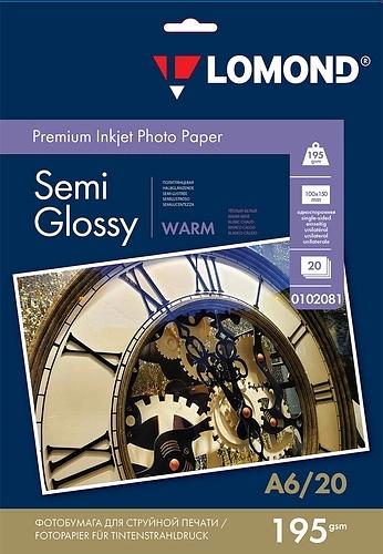 Фотобумага Lomond 0102081 10x15/195г/м2/20л./тепло-белый полуглянцевое для струйной печати фото 1