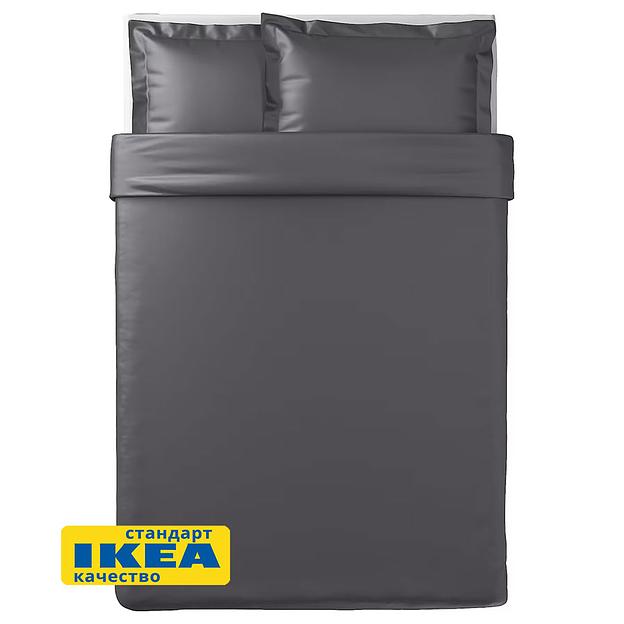 Пододеяльник евро, 2 наволочки ЛЮТЕСМИО (ИКЕА ЛЮКТЭСМИН) 200x200/50x70, темно-серый, сатин KL-90442536 фото 3