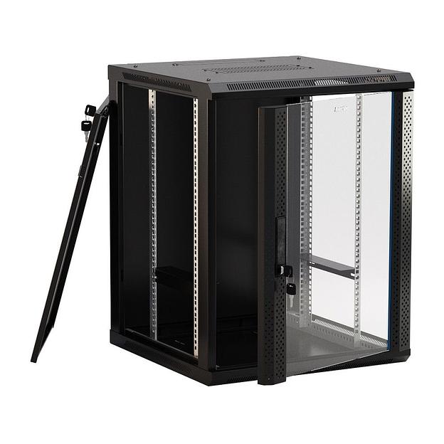 Шкаф серверный Hyperline (TWB-0666-GP-RAL9004) настенный 6U 600x600мм пер.дв.стекл 2 бок.пан. 60кг черный IP20 сталь фото 2