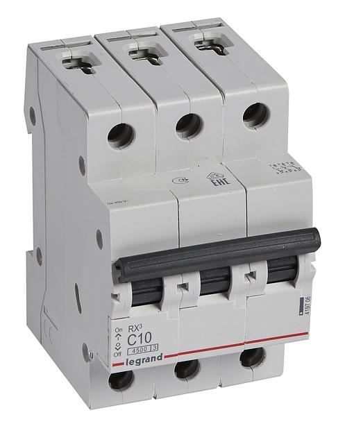Выключатель автоматический Legrand RX3 419706 10A тип C 4.5kA 3П 400В 3мод фото 1