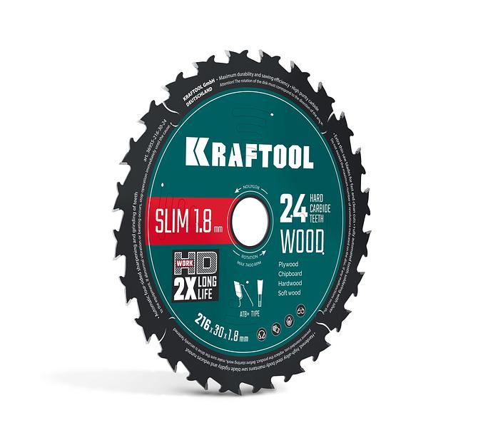 KRAFTOOL Slim wood cut 216 х 30 x 1.8 мм, 24Т, диск пильный по дереву, (36955-216-30-24) фото 1