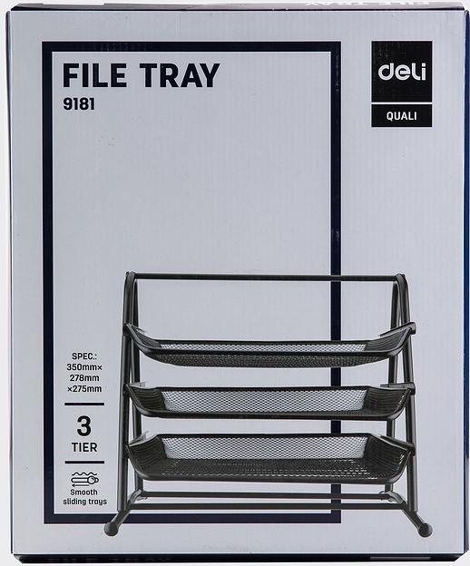Лоток горизонтальный Deli E9181 для бумаг 350х278х275мм черный металл сетка фото 9