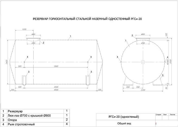 Резервуар горизонтальный стальной РГСн-20 фото 2