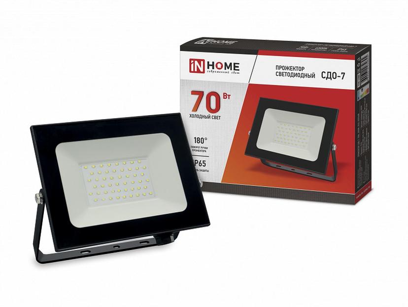 Прожектор светодиодный СДО-7 70Вт 230В 6500К IP65 черный IN HOME фото 1