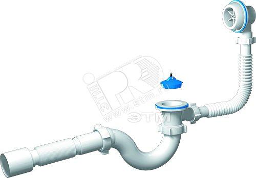Сифон для ванны АНИ Варяг 1 1/2'x40 пластмассовый выпуск с гибкой трубой 40х50 фото 1