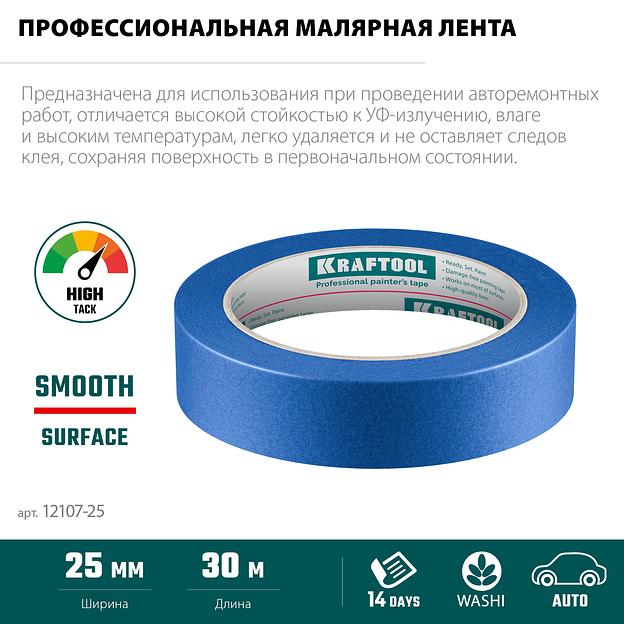 KRAFTOOL #700 Auto 25 мм х 50 м, для авторемонтных работ, малярная лента (12107-25) фото 4