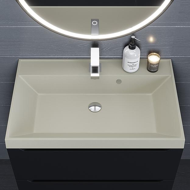 Раковина кварцевая для ванной комнаты Uperwood Classic Quartz 70 см, бежевая матовая, лён фото 2