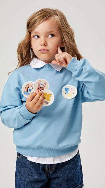 Детский голубой свитшот со сменными нашивками ОПТ фото 4