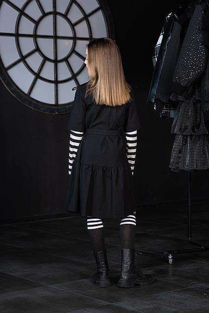 Двубортное чёрное джинсовое платье-тренч на девочку ОПТ фото 2