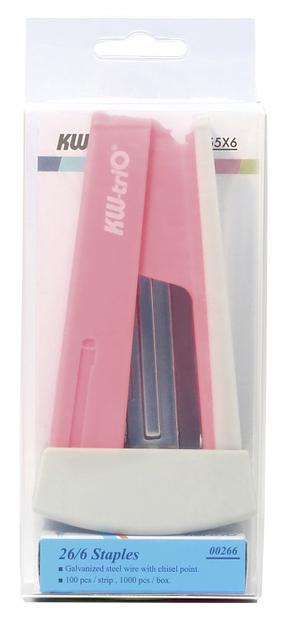 Комплект степлер+скобы Kw-Trio 055X66-PNK Swing Standing 24/6 26/6 (20листов) розовый 100скоб пластик блистер фото 1