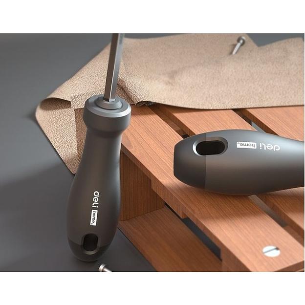 Двухсторонняя отвертка "Home Series Black" Deli HT1055 SL5+PH1, длина жала 100мм, эксклюзивный дизайн, рукоятка из высококачественного софттач пластика фото 8