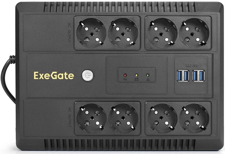 Exegate EX293855RUS ИБП ExeGate NEO NNB-1000.LED.AVR.8SH.CH <1000VA/650W, LED, AVR, 8*Schuko, 4*USB-порта для зарядки, Black> фото 5