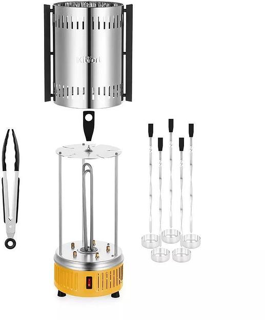 Шашлычница электрическая Kitfort КТ-1408 900Вт нержавеющая сталь/желтый фото 3