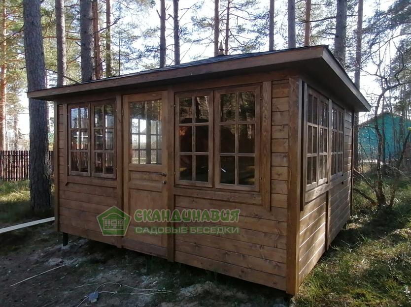 Беседка «Застекленная» 4×4 м с казан-мангалом фото 1