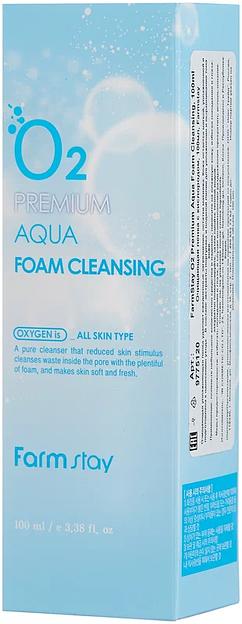 Кислородная пенка для умывания для всех типов кожи FARM STAY O2 Premium Aqua Foam Cleansing ОПТ фото 2